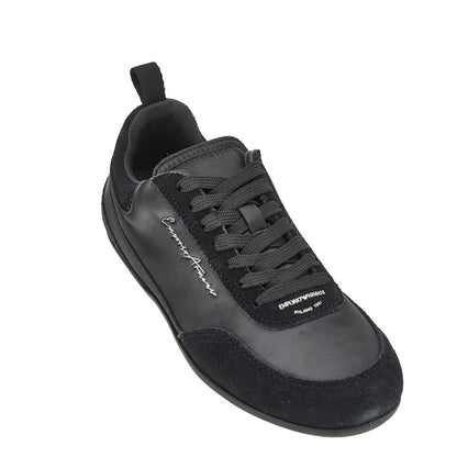 EMPORIO ARMANI Satin and suede leather sneakers