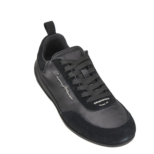 EMPORIO ARMANI Satin and suede leather sneakers