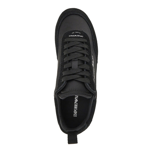 EMPORIO ARMANI Satin and suede leather sneakers