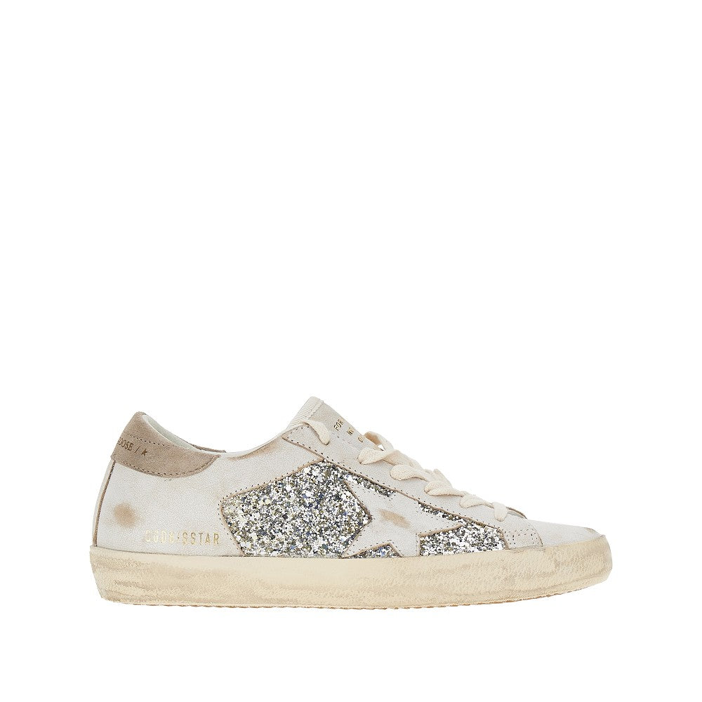 GOLDEN GOOSE Leather and glitter Super-Star sneakers