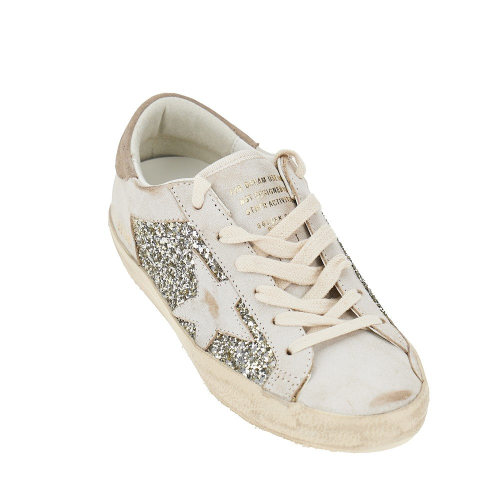 GOLDEN GOOSE Leather and glitter Super-Star sneakers