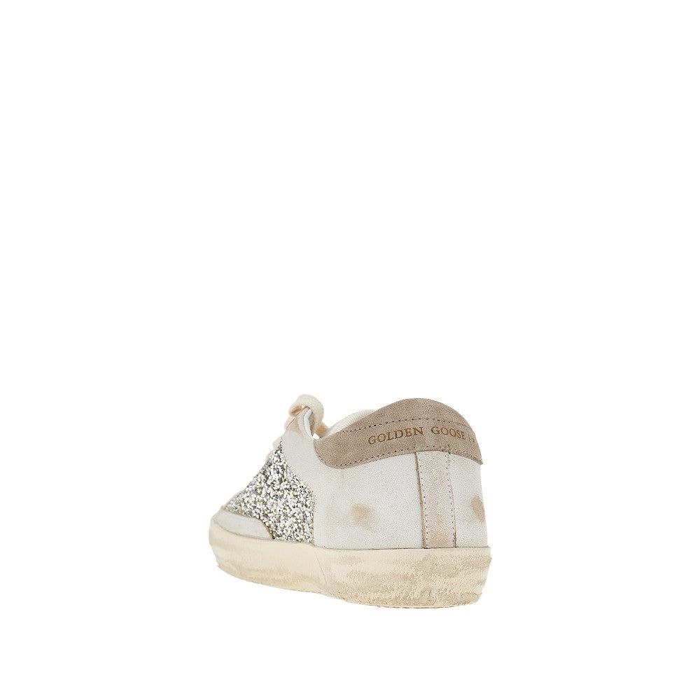 GOLDEN GOOSE Leather and glitter Super-Star sneakers