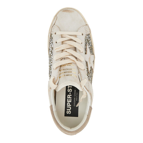 GOLDEN GOOSE Leather and glitter Super-Star sneakers