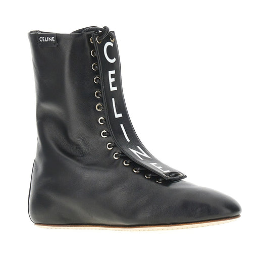 CELINE Leather Ballet High laces ankle boots