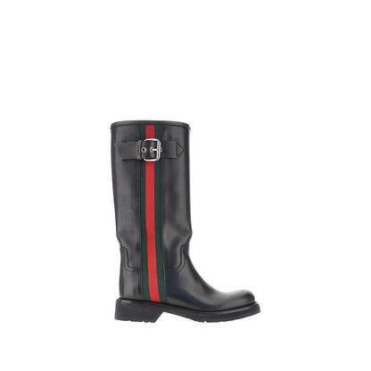 GUCCI Leather biker boots with Web detail