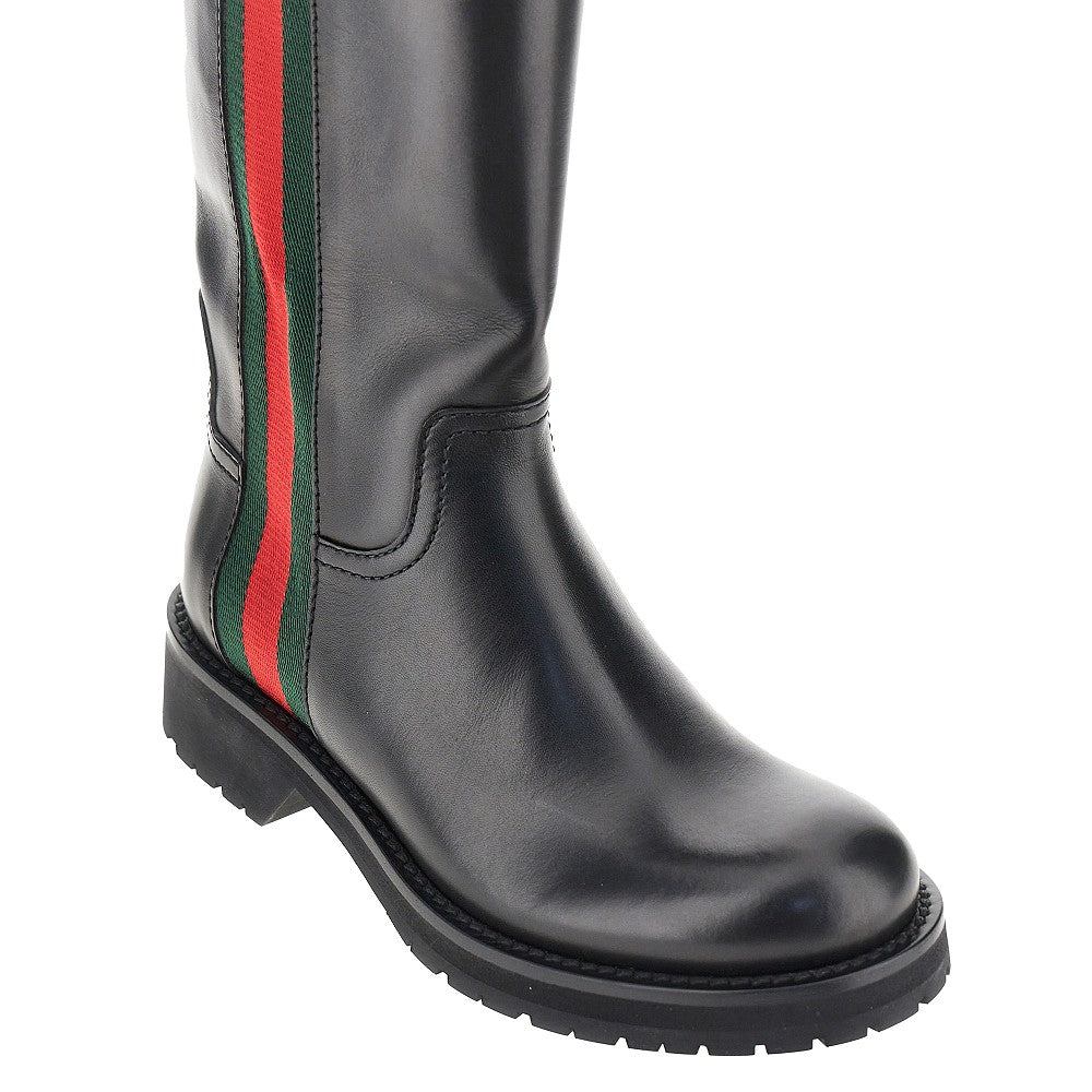GUCCI Leather biker boots with Web detail