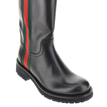 GUCCI Leather biker boots with Web detail