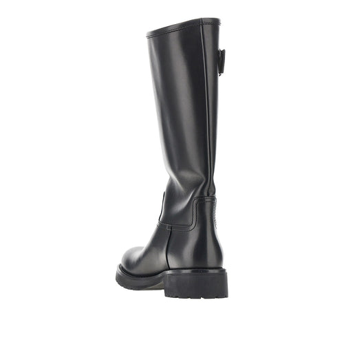 GUCCI Leather biker boots with Web detail