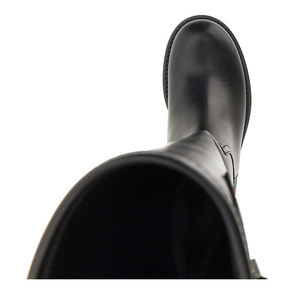 GUCCI Leather biker boots with Web detail