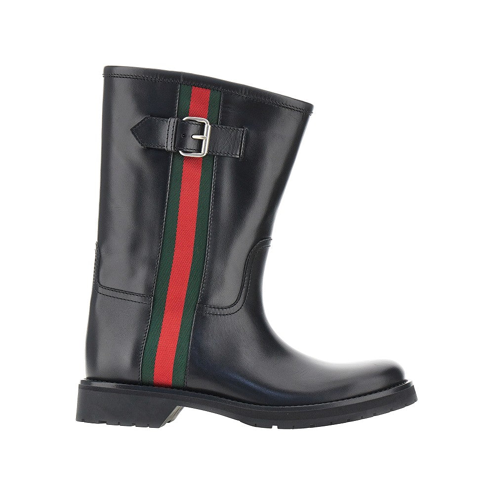 Gucci Leather boots with Web intarsia