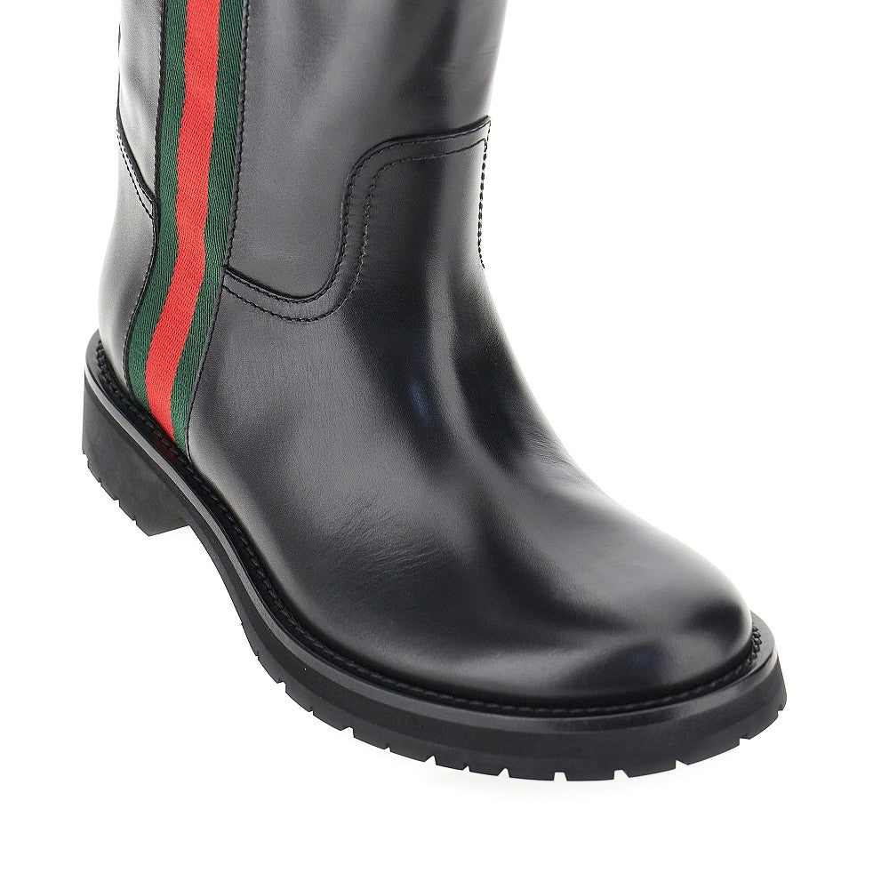 Gucci Leather boots with Web intarsia