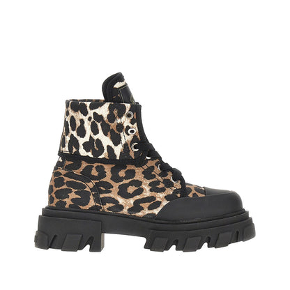 Ganni Leopard-printed denim boots
