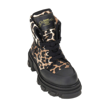 Ganni Leopard-printed denim boots