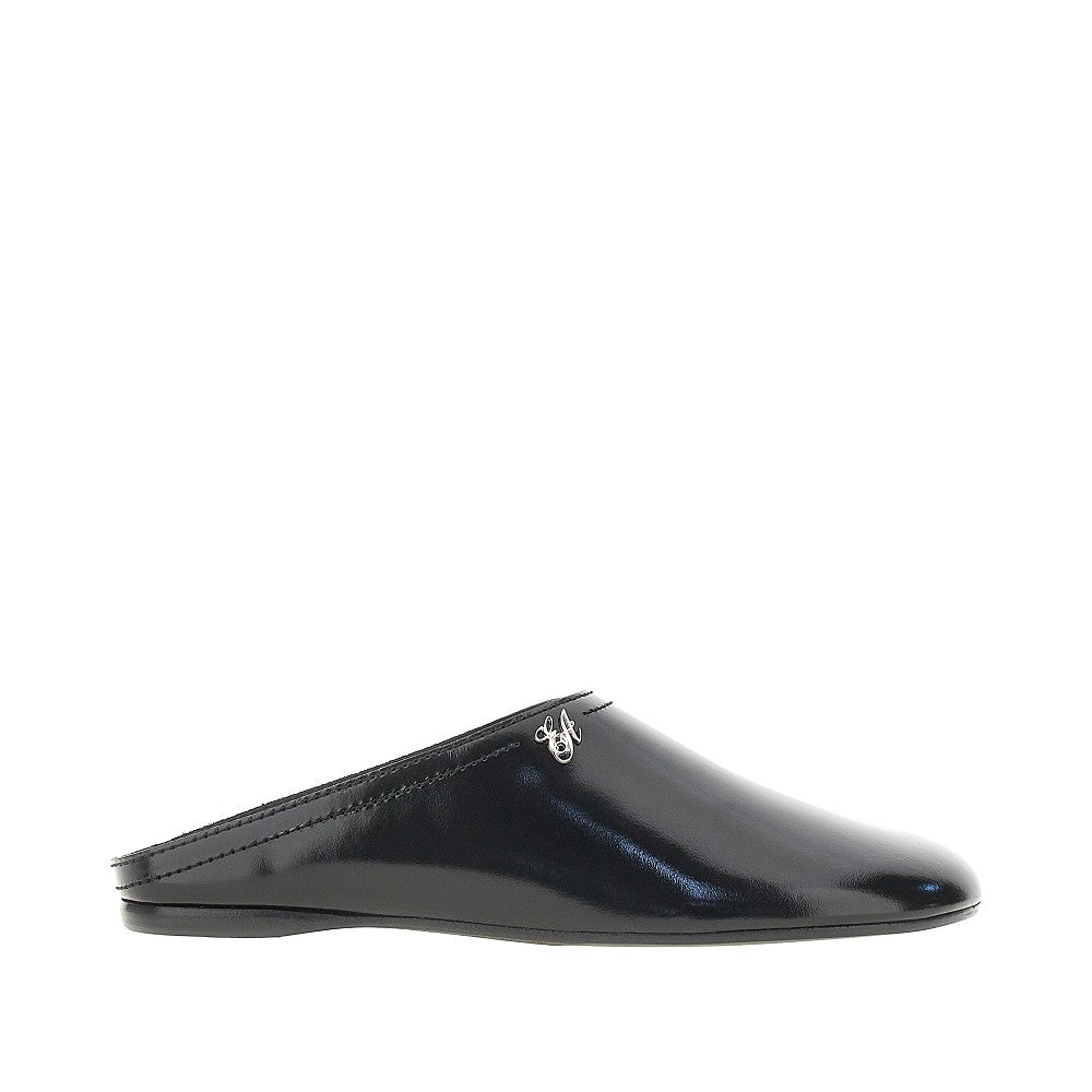 EMPORIO ARMANI Pantent and brushed leather mules
