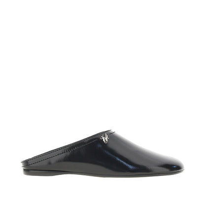 EMPORIO ARMANI Pantent and brushed leather mules