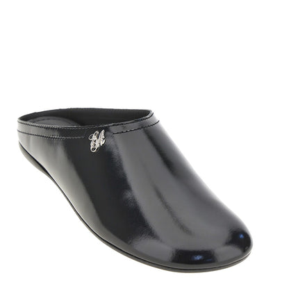 EMPORIO ARMANI Pantent and brushed leather mules