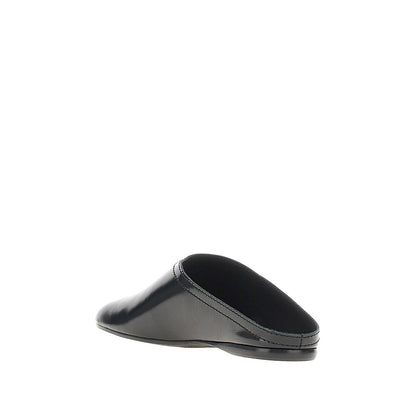 EMPORIO ARMANI Pantent and brushed leather mules