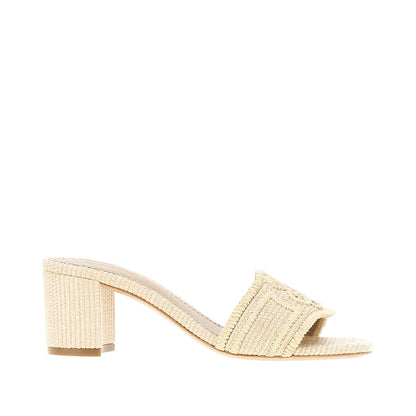 EMPORIO ARMANI Woven raffia mules with EA logo