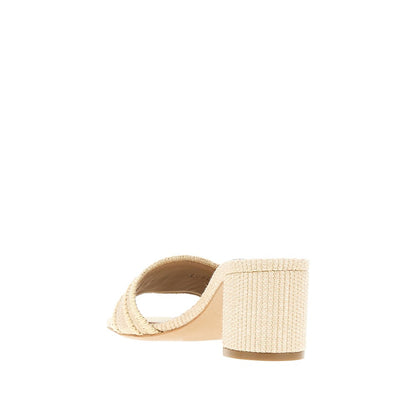 EMPORIO ARMANI Woven raffia mules with EA logo