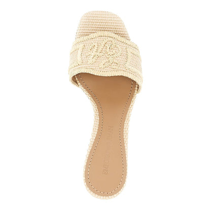 EMPORIO ARMANI Woven raffia mules with EA logo