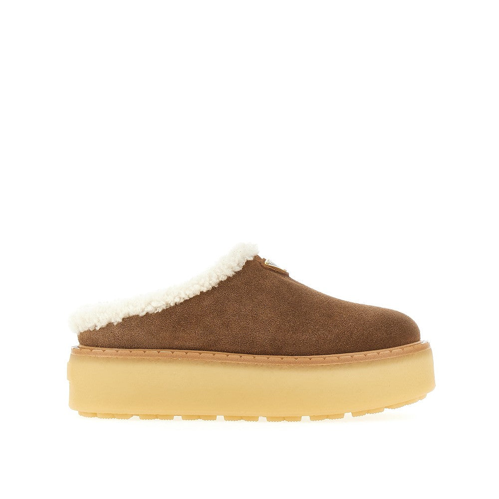 PRADA Shearling sabot with triangle logo