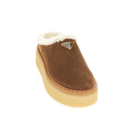 PRADA Shearling sabot with triangle logo