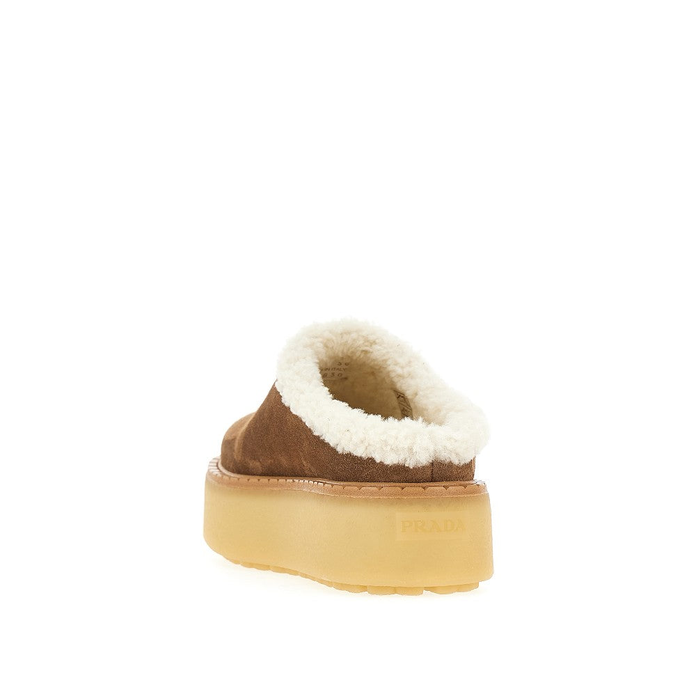 PRADA Shearling sabot with triangle logo