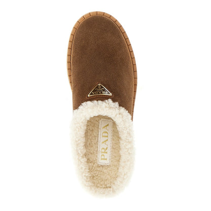 PRADA Shearling sabot with triangle logo