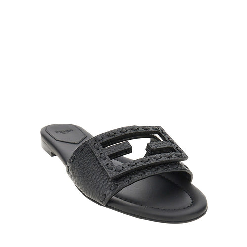 FENDI 'Baguette' grained leather slides