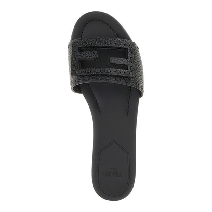 FENDI 'Baguette' grained leather slides