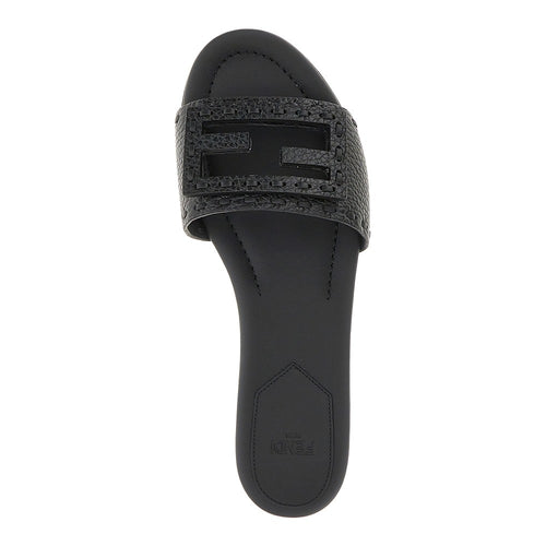 FENDI 'Baguette' grained leather slides