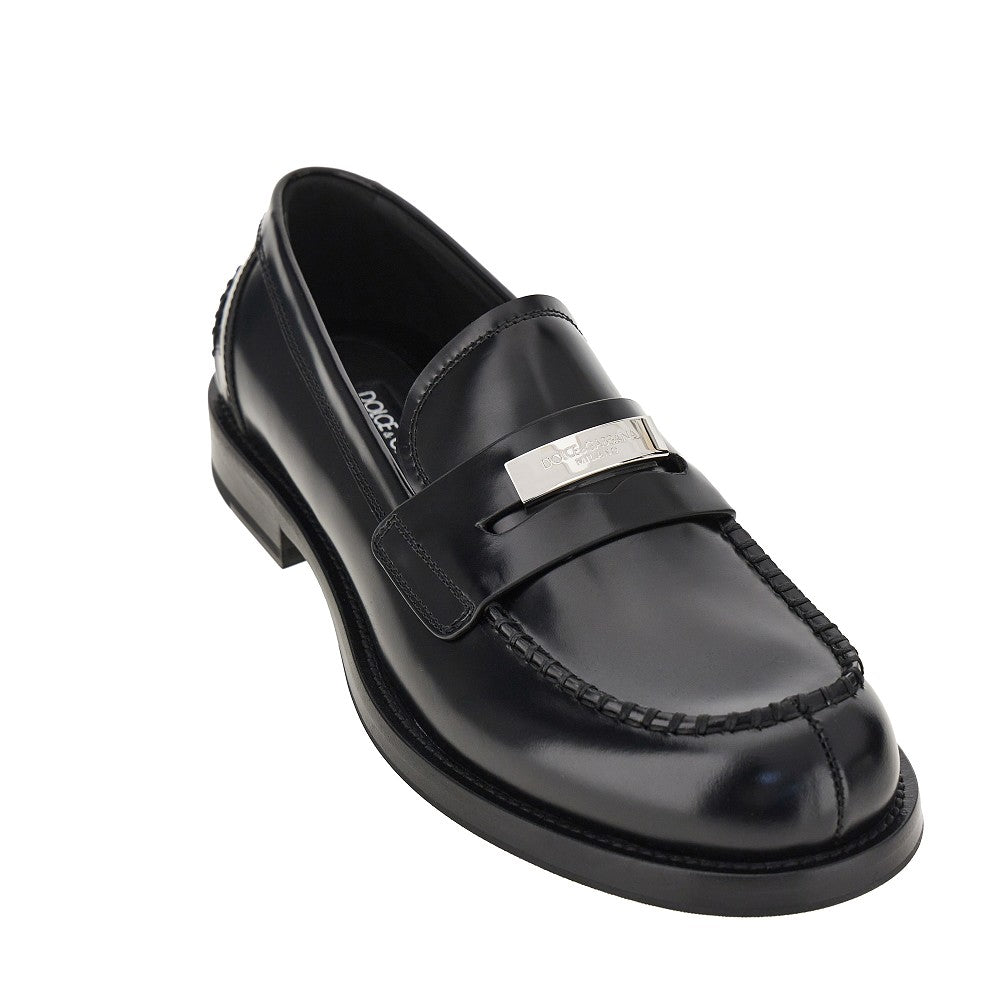 DOLCE&GABBANA Logo plate leather loafers