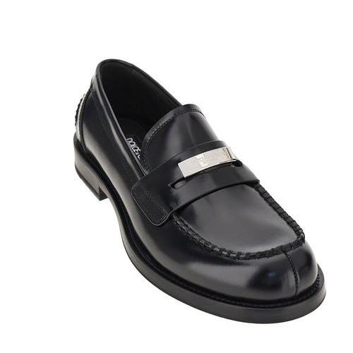 DOLCE&GABBANA Logo plate leather loafers
