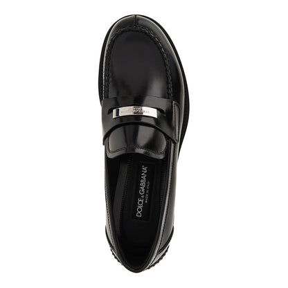 DOLCE&GABBANA Logo plate leather loafers