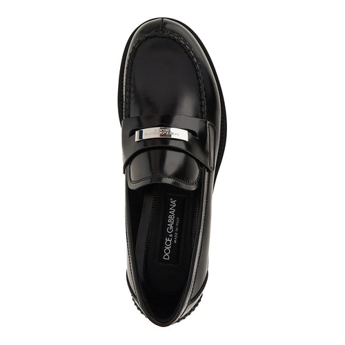 DOLCE&GABBANA Logo plate leather loafers