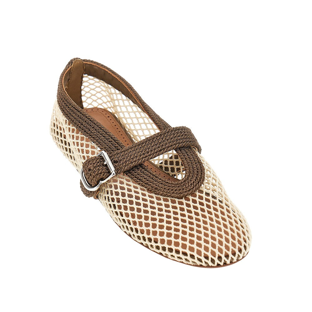 ALAIA Satin cord and net ballet flats