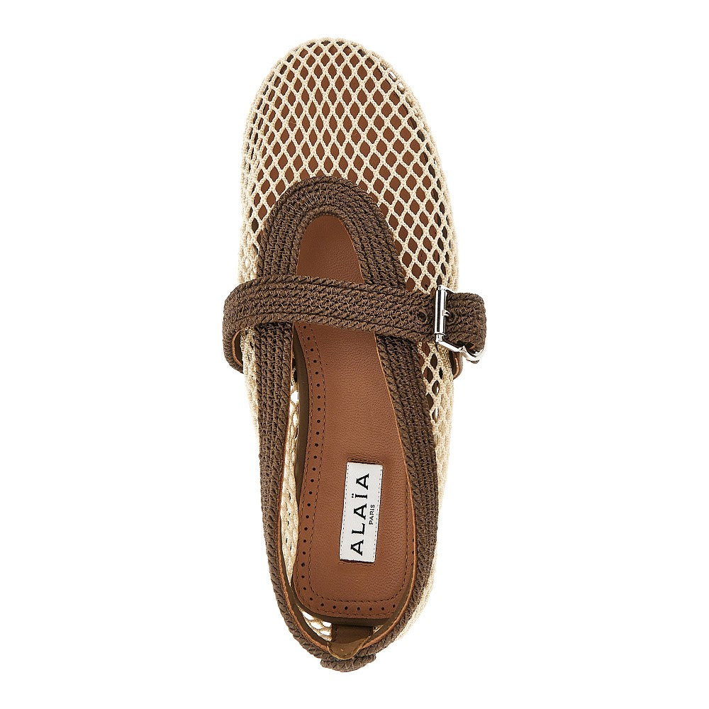 ALAIA Satin cord and net ballet flats