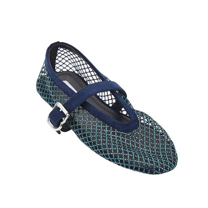 ALAIA Strass-embellished fishnet ballerina flats