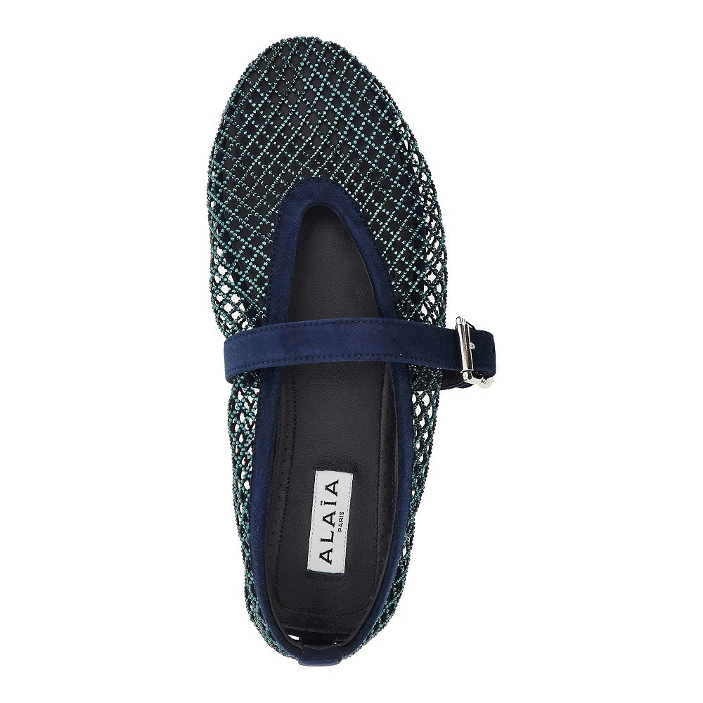 ALAIA Strass-embellished fishnet ballerina flats