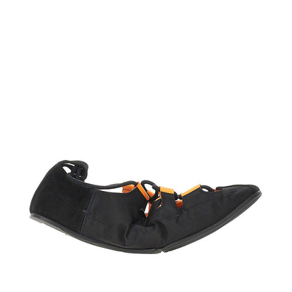 ALAIA Nylon and suede leather laced ballerinas