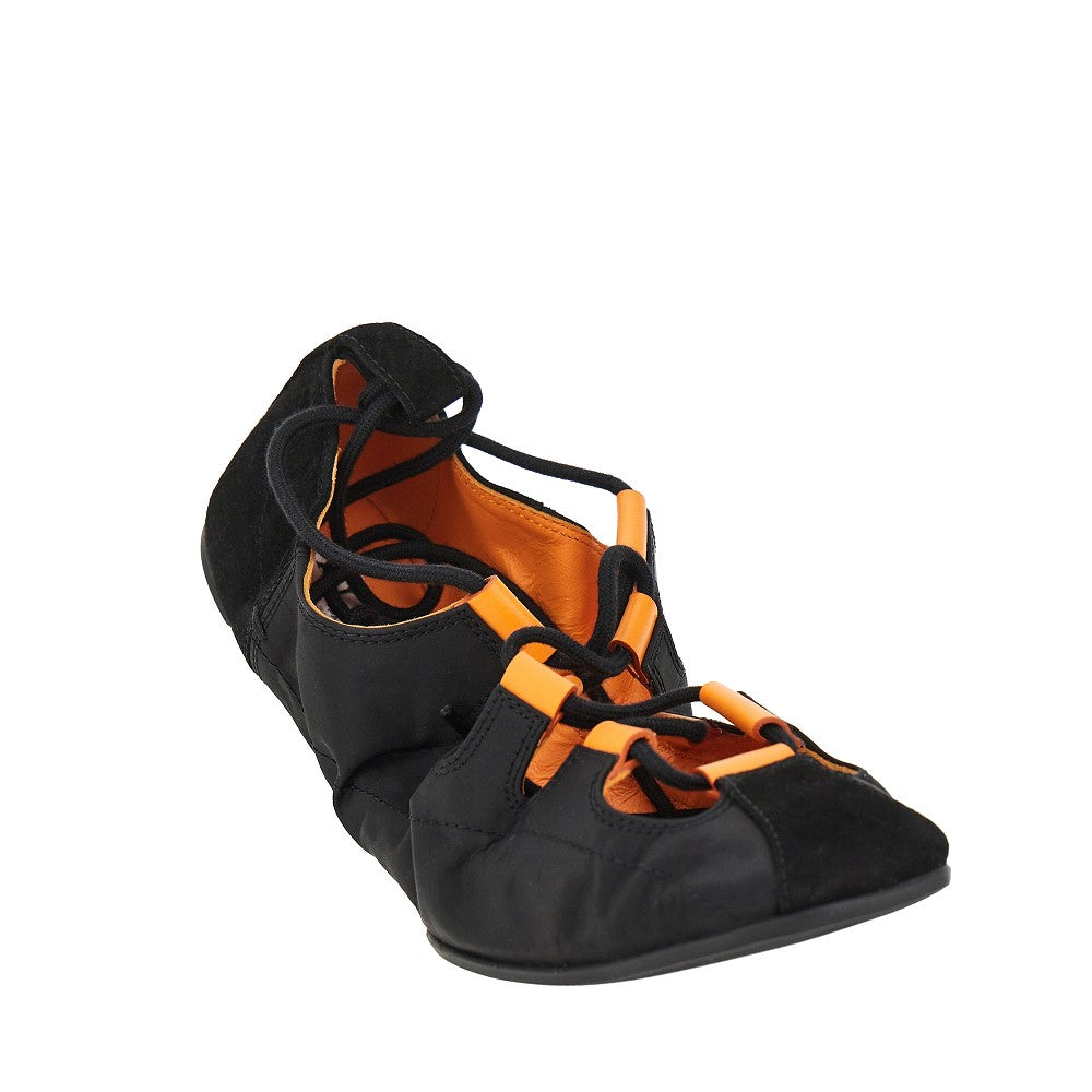 ALAIA Nylon and suede leather laced ballerinas