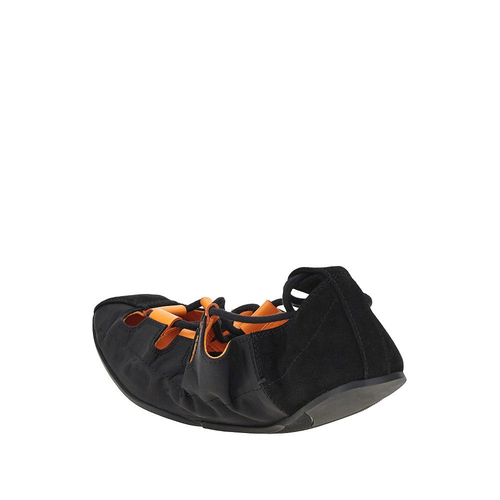 ALAIA Nylon and suede leather laced ballerinas