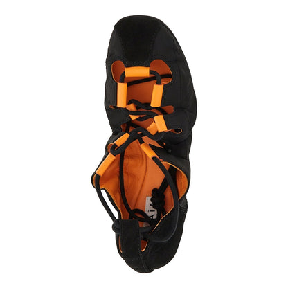 ALAIA Nylon and suede leather laced ballerinas
