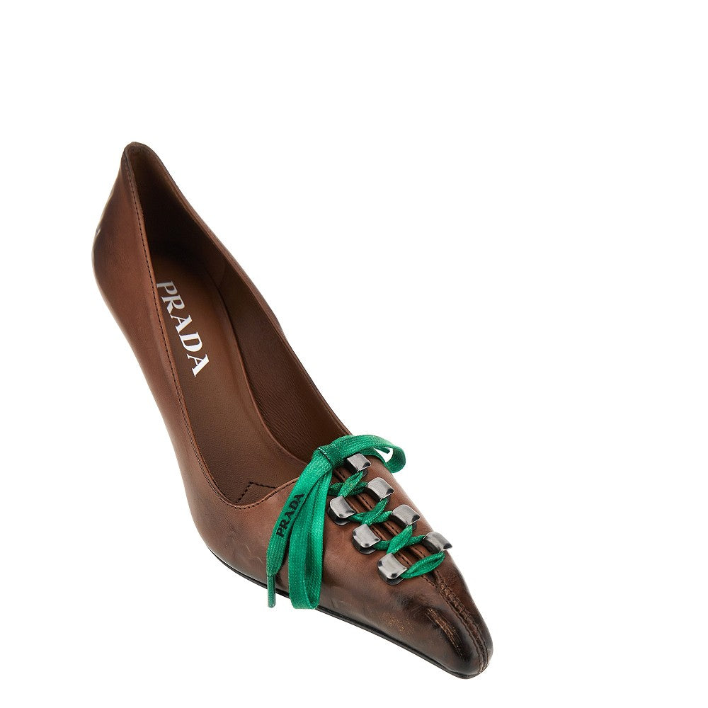 PRADA Old-effect leather laced pumps