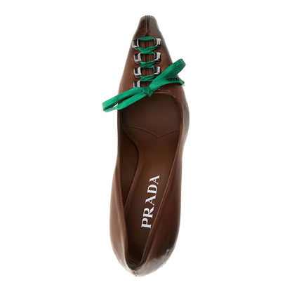 PRADA Old-effect leather laced pumps