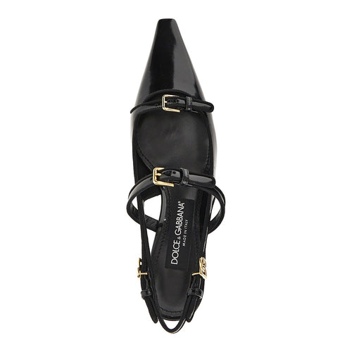 Dolce & Gabbana Glossy leather buckled slingback pumps