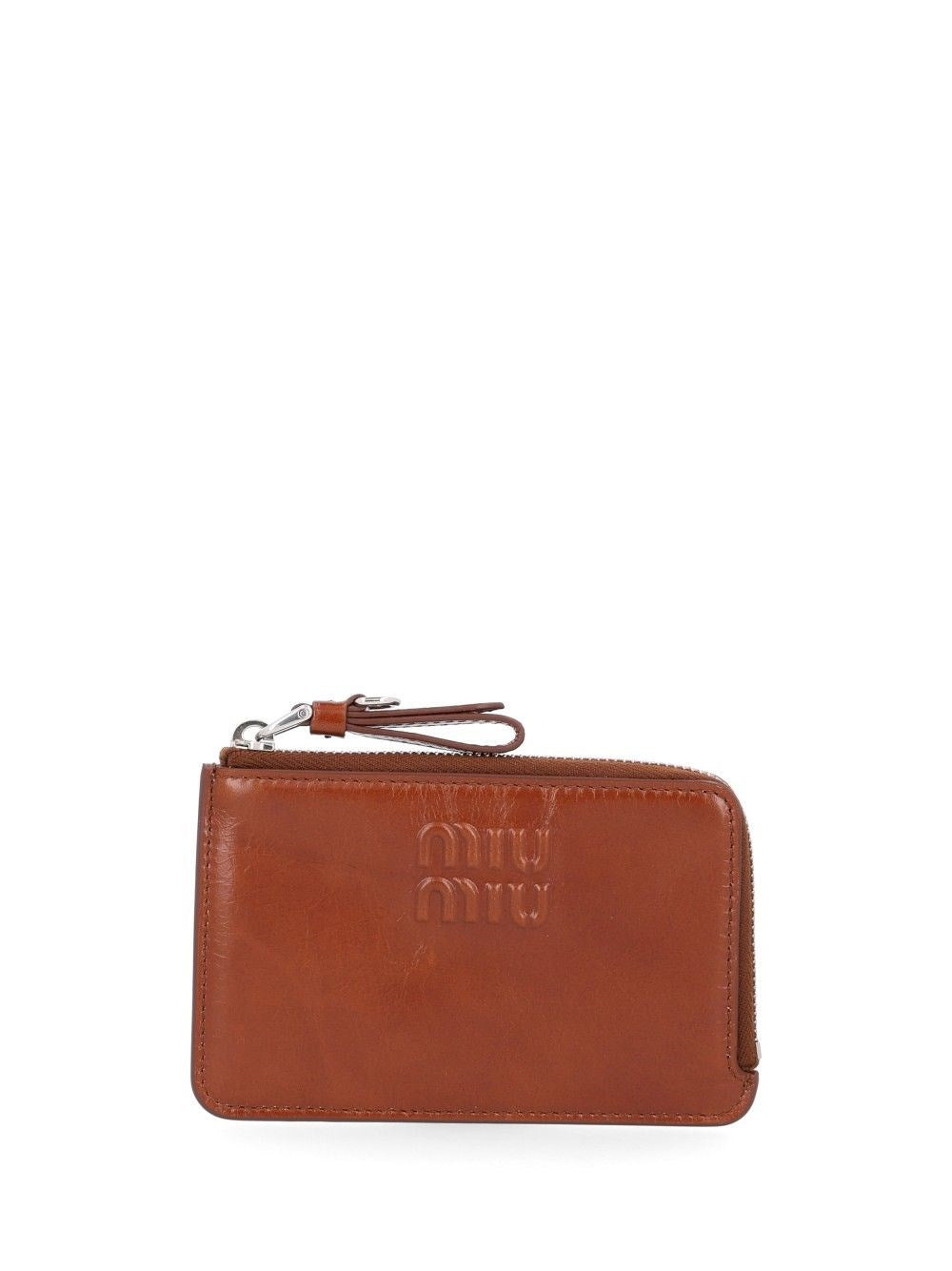 Miu Miu Leather Zip Around Card Holder - Brown