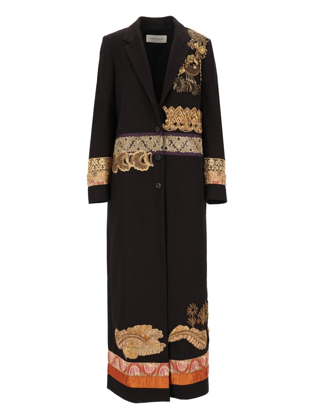 Dries Van Noten Long Wool Coat With Embellishments - Black