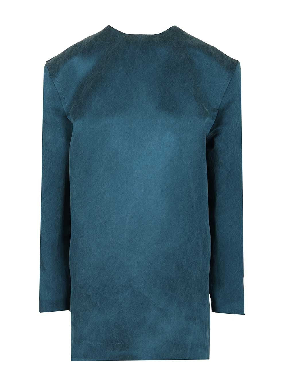 Saint Laurent Stonewashed Silk Satin Boxy Dress - Blue