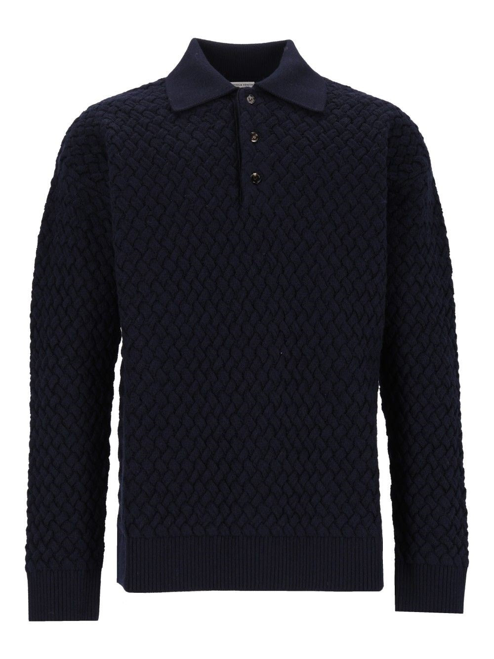 Bottega Veneta Woven Wool Polo Shirt - Blue